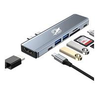 Dogfish Hub USB C, Adaptateur USB C 7 en 2, Station d'accueil multiport de Type C avec HDMI 4K, USB 3.0 et USB 2.0, Lecteur de Carte SD/TF, Thunderbolt 3, pour MacBook