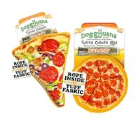 Doggijuana Ensemble de jouets Juananip rechargeables Cafe Combo | Pizza suprême et pizza au pepperoni | Jouet en peluche amusant pour chien avec herbe à chat et recharge | Mâcher interactif pour jouer