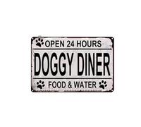Doggy Diner - Plaque murale en métal rustique et amusante - Style rustique - Décoration d'intérieur - Motif chien - Plaque de station de nourriture pour chien - Plaque nominative pour maison,
