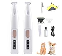 Doggykings Tondeuse électrique 3 en 1 pour chien et chat - Rechargeable et étanche - Avec lumière LED - Faible bruit - Outil de toilettage pour chiens et chats (2 pièces blanches + lame de rechange)