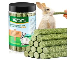DOGGYZSTYLE 30Pcs De Lapin Traite Les Bâtonnets De Foin De Fléole des Prés,Foin De Fléole des Prés Naturel pour Cochons D’Inde,Chinchilla,Hamsters,Lapin Fait À La Main Jouets À Mâcher Nourriture