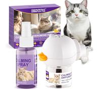 DOGGYZSTYLE Cat Calming Pheromone Diffuser and Spray,Diffuseur De Phéromones pour Chat,Spray Calmant pour Chat,Soulage Le Stress Anxieux,Réduit Les Bagarres (1 Recharge+1 Spray)