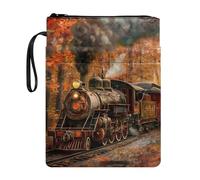 doginthehole Housse de livre pour couverture rigide avec fermeture éclair, esthétique, motif érables et trains, housse de protection lavable pour les amateurs de livres, adultes et adolescents