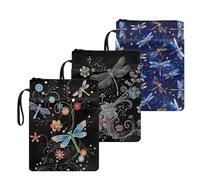 doginthehole Lot de 3 pochettes de protection pour livre, esthétique, imprimé libellule avec fermeture éclair, pochettes de rangement à couverture rigide avec poche