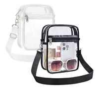 dogmoon Lot de 2 sacs à bandoulière transparents avec sangle réglable, sac transparent pour concert, stade, voyage, festival, événements sportifs, Noir , 20*15*4.6cm