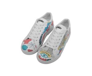 DOGO Femme Cuir Vegan Blanc Baskets - Open Your Mind Motif