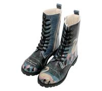 DOGO Femme Cuir Vegan Bleu Foncé Bottes Longues - With Elegance Motif