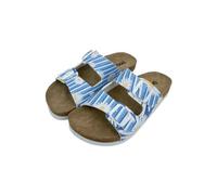 DOGO Femme Cuir Vegan Bleu Sandales - Daisy Stripes Motif