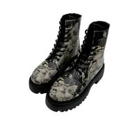 DOGO Femme Cuir Vegan Noir Bottes Longues - Supper Noir White Motif