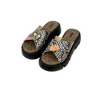 DOGO Femme Cuir Vegan Noir Chaussons Compensées - Abstract Outline Motif