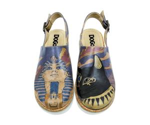 DOGO Femme Cuir Vegan Violet Sandales Compensées - Ancient Egypt Motif