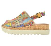 DOGO Gigi Artsy Women Sandals Open Toe Flat Sandals Adjustable Back-Strap Daily Women Wedge Shoes Vegan Leather Multicolor Printed Design