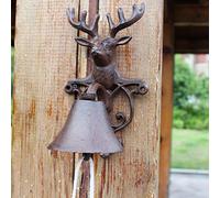 DOGOU Cloche Porte D'entrée À Toute Épreuve Cloche Murale en Fonte, Signe avec Tête De Cerf, Sonnette Antique pour Intérieur Extérieur, Secouer Manuellement Les Sonnettes De Porte