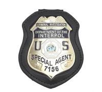 DOGOZ Badge 7156 du département des enquêtes criminelles des États-Unis d'Interpol avec étui en cuir incrusté