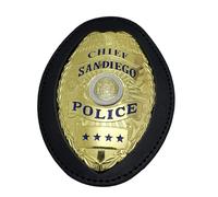 DOGOZ Badge du chef américain Sandiego Police avec étui en cuir incrusté