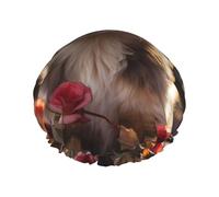 Dogs and Roses Bonnet de douche imperméable double couche avec doublure en PEVA pour soins spa et fournitures de nettoyage