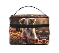 Dogs and Roses Trousse de maquillage de voyage pour femme Grande capacité 22,9 x 16,5 x 15,7 cm