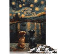 Dogs and The Starry Night Puzzle Imposible,desafío for Adults Entretenimiento Creativo 1000 Piezas Obra De Arte De Juego De Para Adultos Y Niños Mayores De 12 Años 1000pcs (75x50cm)