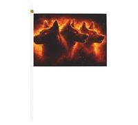 Dogs in Flames Lot de 6 mini drapeaux durables de 14 x 21 cm sur bâtons pour extérieur, cour et jardin