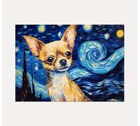 Dogs in Starry Night Post-Impressionnisme Décoration murale sans cadre # (29,2 x 41,9 cm, 30 x 42 cm, Chihuahua dans la nuit étoilée 2)