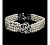 Dogs Kingdom Collier élégant pour chien et chat avec perles et roses en cristal, blanc, taille S : tour de cou de 20,3 à 25,4 cm