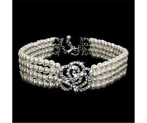 Dogs Kingdom Collier élégant pour chien et chat avec perles et roses en cristal, blanc, taille S : tour de cou de 20,3 à 25,4 cm
