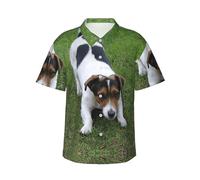 Dogs Playing On The Lawn Chemise hawaïenne à manches courtes pour homme Imprimé Business Casual Plage Surf Bateau, Noir , XL