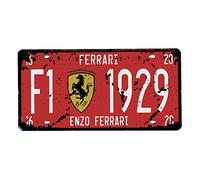 DOGT PEI Ferrari F1-1929 Plaque d'immatriculation auto en relief avec étiquette vintage Rouge vieilli Dimensions : environ 20 x 30 cm