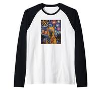 Dogue Allemand Faon Art on America 250 4 Juillet Drapeau USA Manche Raglan