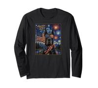 Dogue Allemand Noir Art on America 250 4 Juillet Drapeau des États-Unis Manche Longue