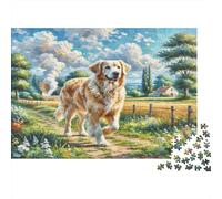Dogue du Caucase Carton Rigide Mélange de Golden Retriever sur Un Chemin de Campagne Puzzle Classique Cadeau d’entraînement cérébral pour Adultes 38x26cm/1000 pièces