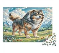Dogue du Tibet Papier résistant Mélange de Husky dans Une Prairie de Montagne avec Fleurs Puzzle Activité familiale éducative 70x50cm/1000 pièces