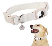DOGWONG Airtag Collier pour chien en chanvre et coton - Collier robuste avec support Airtag - Tissu naturel blanc - Collier mignon pour chiots et chiens de petite, moyenne et grande taille
