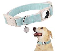 DOGWONG Airtag Collier pour chien en chanvre et coton robuste avec support Airtag - Collier pour chiens de petite, moyenne et grande taille - Vert
