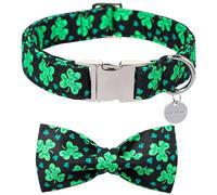 DOGWONG Collier pour chien avec nœud papillon, trèfle porte-bonheur, vert, doux, réglable, pour la Saint-Patrick, noir, pour chiens de petite, moyenne et grande taille