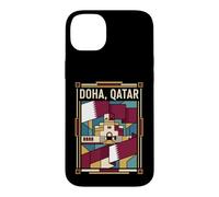 Doha Drapeau du Qatar Skyline Museum Vintage Voyage Graphique Coque pour iPhone 14 Plus