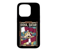 Doha Drapeau du Qatar Skyline Museum Vintage Voyage Graphique Coque pour iPhone 15 Pro
