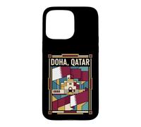 Doha Drapeau du Qatar Skyline Museum Vintage Voyage Graphique Coque pour iPhone 15 Pro Max