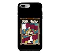 Doha Drapeau du Qatar Skyline Museum Vintage Voyage Graphique Coque pour iPhone 7 Plus/8 Plus
