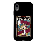 Doha Drapeau du Qatar Skyline Museum Vintage Voyage Graphique Coque pour iPhone XR
