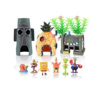 DOHAOOE Lot de 11 décoratifs pour aquarium Bob l'éponge, Maison d'ananas, Résine Jaune, Décorations d'aquarium, Thème Bob l'éponge