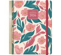 Dohe - Agenda 2026 - Jour par Page, A5 (15x21 cm), Couverture Rigide, Fermeture Spirale et Élastique, 12 Mois Janvier à Décembre, 4 Pages d’Autocollants, Planificateur Annuel en Espagnol - Charm Gala