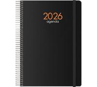 Dohe - Agenda 2026 - Semaine Vue, A5 (15x21 cm), Couverture Flexible, Fermeture Spirale et Élastique, 12 Mois Janvier à Décembre, Planificateur Annuel en Espagnol - Syncro Noir