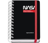 Dohe - Agenda Scolaire 2024 2025 - Jour par Page, Format A6 (12x17 cm), Fermoir à anneaux et élastique, Espagnol et Anglais, 4 Pages de Autocollants, Septembre à Juin, Matériel Scolaire - NASA Black