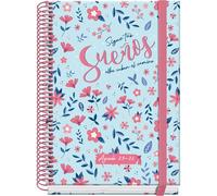 Dohe - Agenda Scolaire 2025 2026 - Jour Page, Taille A5 (15x21 cm), Espagnol et Anglais, Septembre à Juin, Reliure Spirale et Gomme, Couverture Rigide, 4 Pages de Stickers - PRIME Blossom