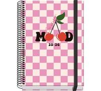 Dohe - Agenda Scolaire 2025 2026 - Jour Page, Taille A5 (15x21 cm), Espagnol et Anglais, Septembre à Juin, Reliure Spirale et Gomme, Couverture Rigide, 4 Pages de Stickers - PRIME Cherry