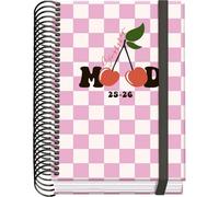 Dohe - Agenda Scolaire 2025 2026 - Jour Page, Taille A6 (12x17 cm), Espagnol et Anglais, Septembre à Juin, Reliure Spirale et Gomme, Couverture Rigide, 4 Pages de Stickers - PRIME Cherry