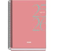 Dohe - Agenda Scolaire 2025 2026 - Jour Par Page, Taille A5 (15x21 cm), Espagnol et Anglais, Septembre à Juin, Fermeture à Spirale, Couverture Rigide - SYSTEM Rose