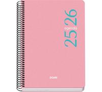 Dohe - Agenda Scolaire 2025 2026 - Jour Par Page, Taille A5 (15x21 cm), Espagnol et Anglais, Septembre à Juin, Fermeture à Spirale, Couverture Flexible - ESENCIAL Rose