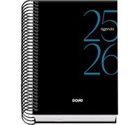 Dohe - Agenda Scolaire 2025 2026 - Jour Par Page, Taille A6 (12x17 cm), Espagnol et Anglais, Septembre à Juin, Fermeture à Spirale, Couverture Rigide - SYSTEM Noir